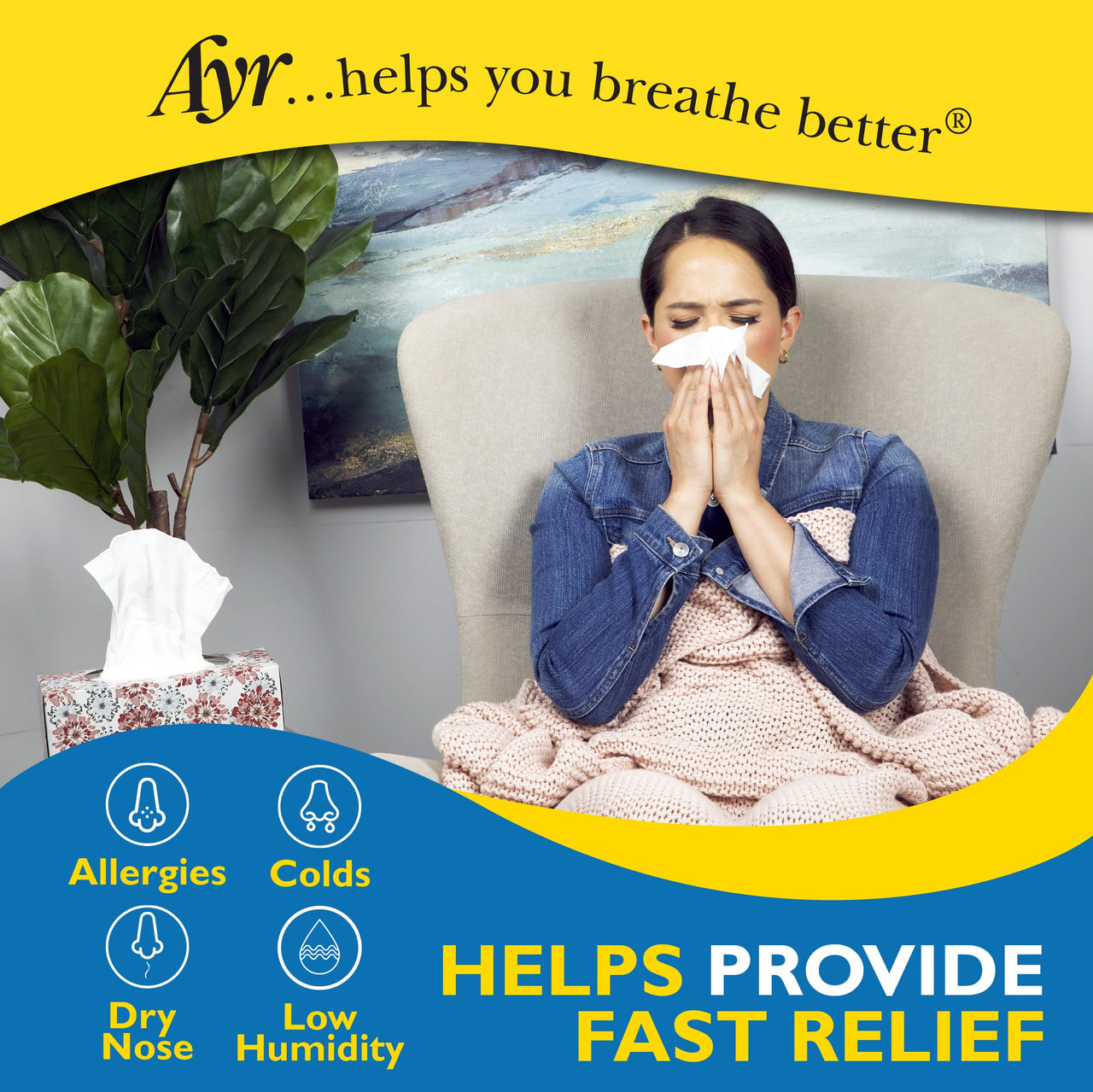Ayr Saline Nasal Mist Spray 50 mL â€“ Non Medicated Nasal Moisturizer for Dry Nasal Passages Cold and Allergy Relief (Pack of 2)