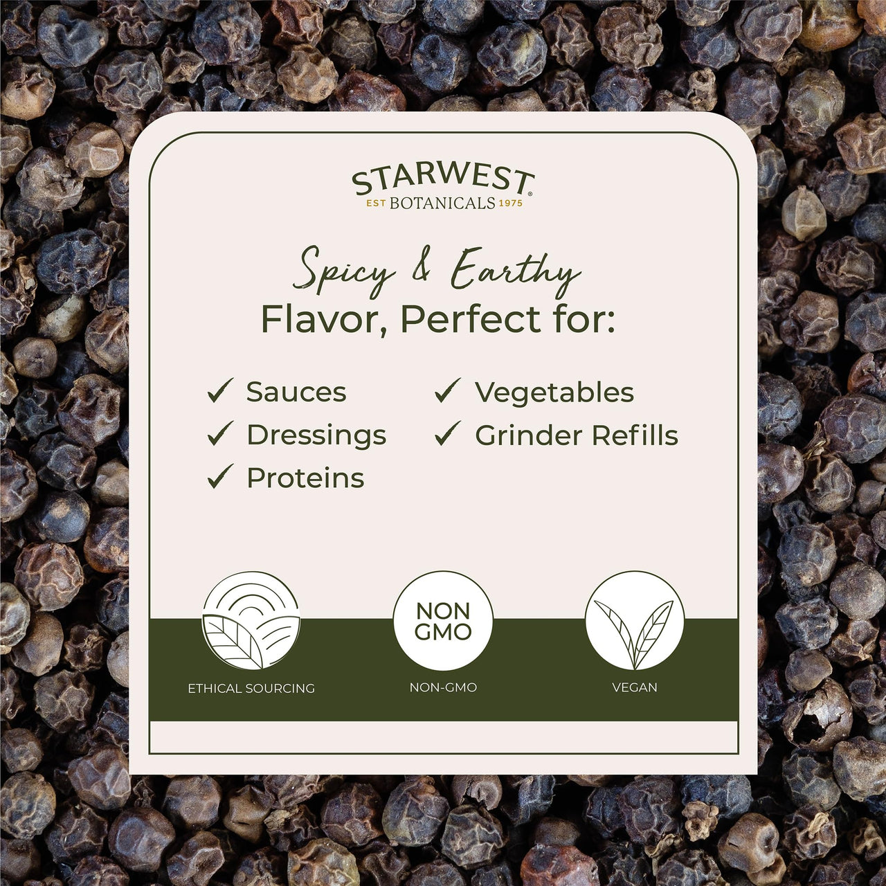 Starwest Botanicals Organic Whole Black Pepper - Black Peppercorns for Grinder Refill, Sourced from India, Sri Lanka, & Vietnam, Certified Kosher, Non-GMO - Bulk 1 lb Bag