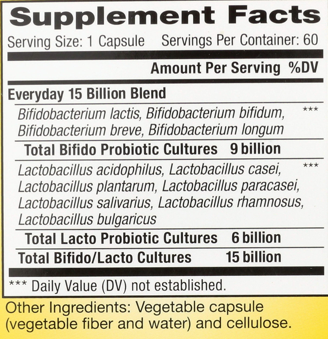 Renew Life Everyday Probiotic Capsules, Daily Supplement Supports Urinary, Digestive and Immune Health, L. Rhamnosus GG, Dairy, Soy and gluten-free, 15 Billion CFU, 60 Count