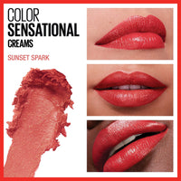 Thumbnail for Maybelline New York Color Sensational Lipstick, Lip Makeup, Cream Finish, Hydrating Lipstick, Nude, Pink, Red, Plum Lip Color, Sunset Spark, 0.15 oz; (Packaging May Vary)