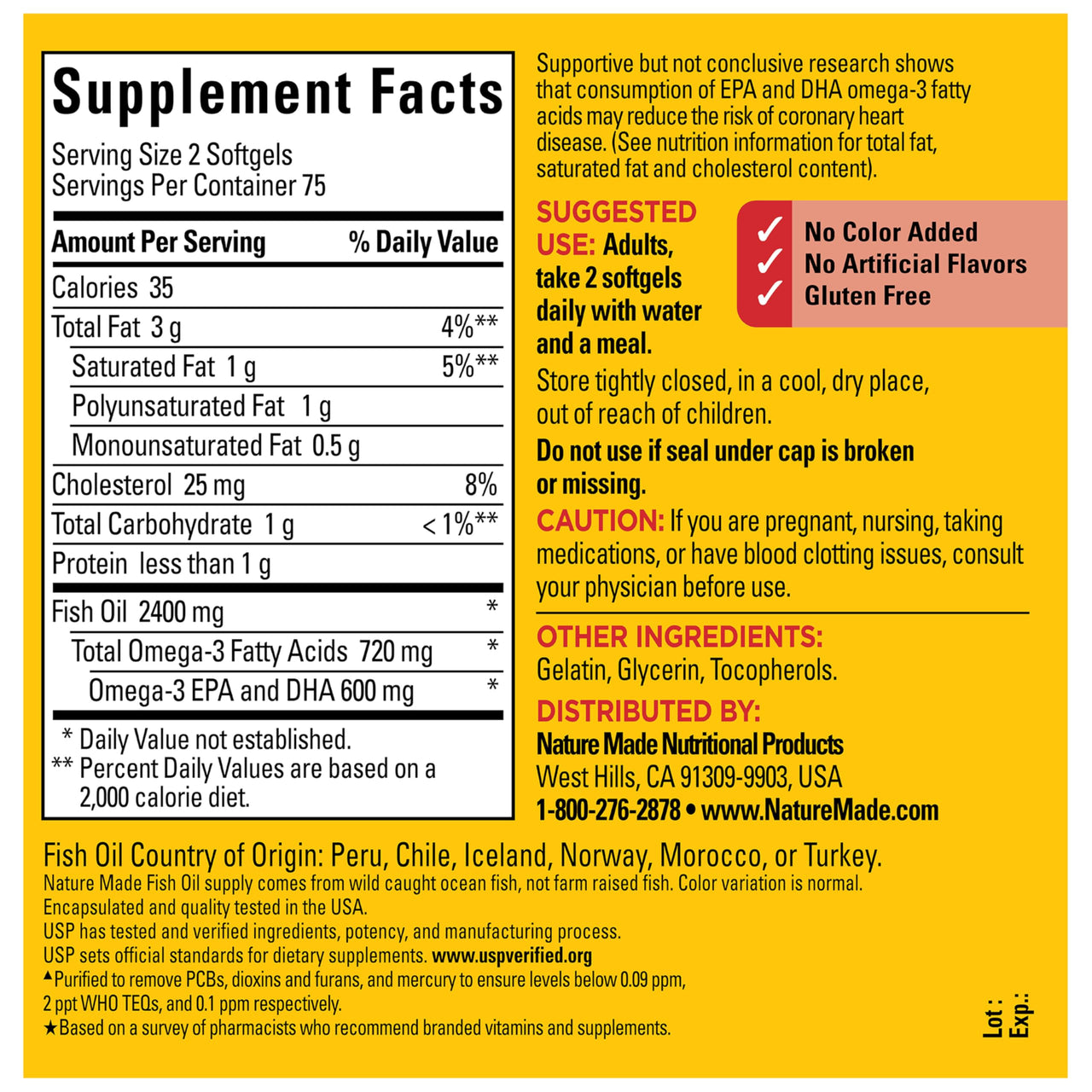Nature Made Fish Oil Omega 3 Supplements, 1200 mg Softgels, Omega 3 Fish Oil for Healthy Heart Support, 150 Softgels, 75 Day Supply