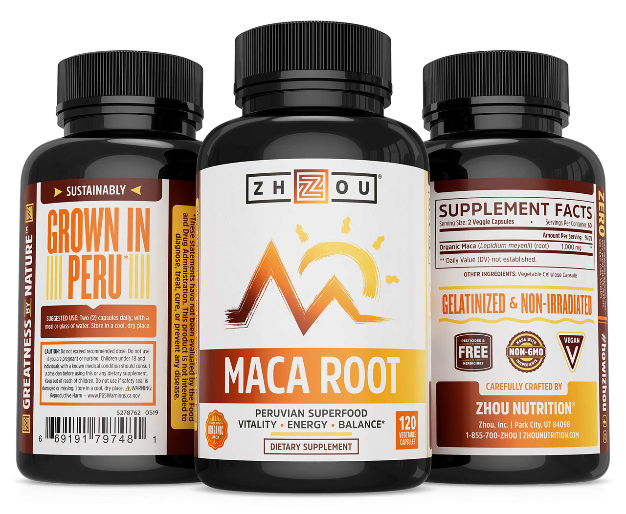 Zhou Maca Root | Wellness Supplement for Men & Women | Boosts Energy | 60 Servings, 120 Count