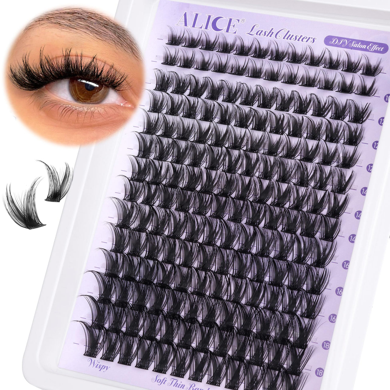 ALICE Lash Clusters Wispy Eyelash Clusters 10-18mm 168pcs Cluster Eyelash Extensions Natural Volume Lash Extensions DIY Individual Lashes Clusters with Soft Thin Band