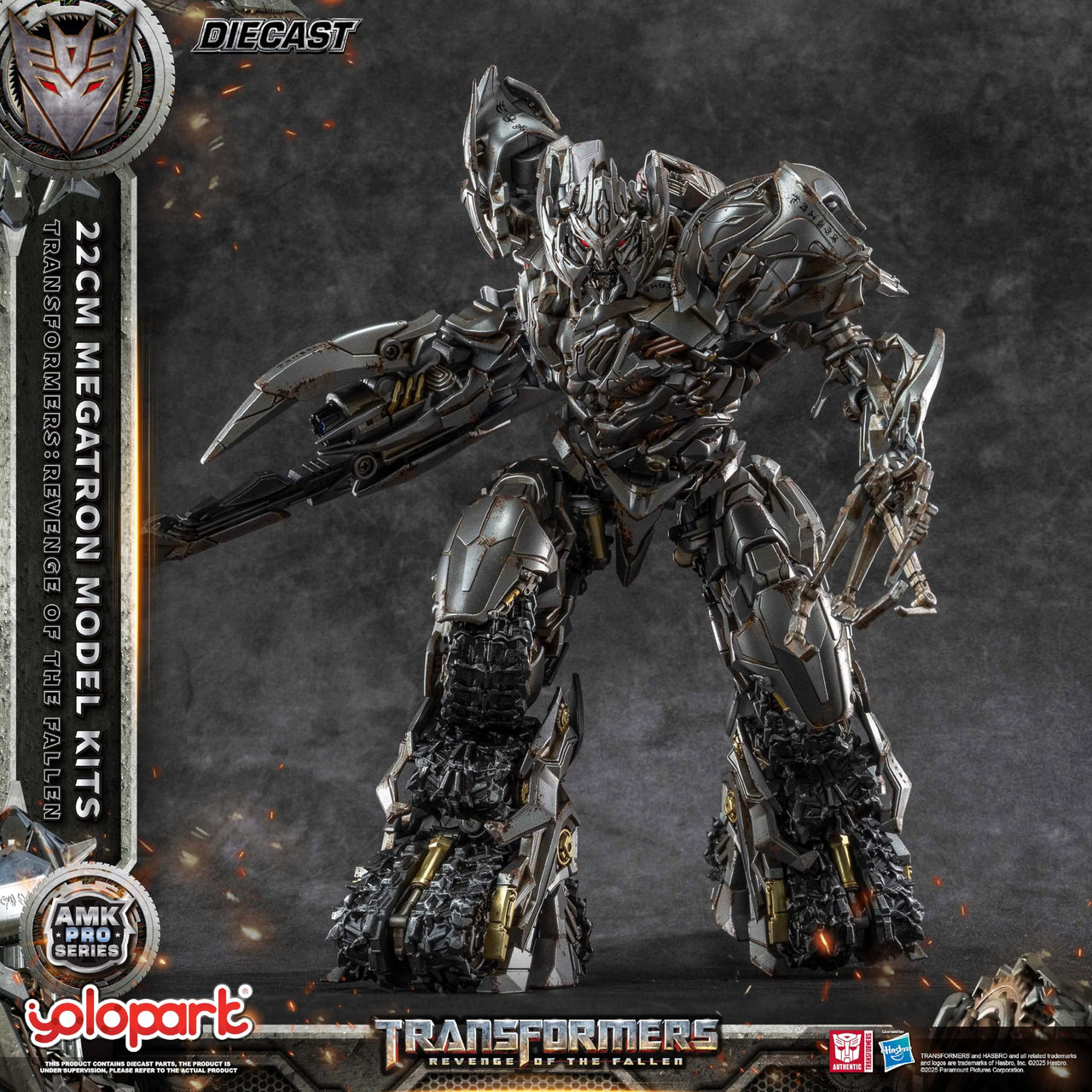 YOLOPARK Megatron Transformers Toys Revenge of the Fallen Action Figure - Diecast Version,AMK PRO Series 8.66 Inch Highly Articulated Transformers Model Kit for Ages 15 and Up,No Converting