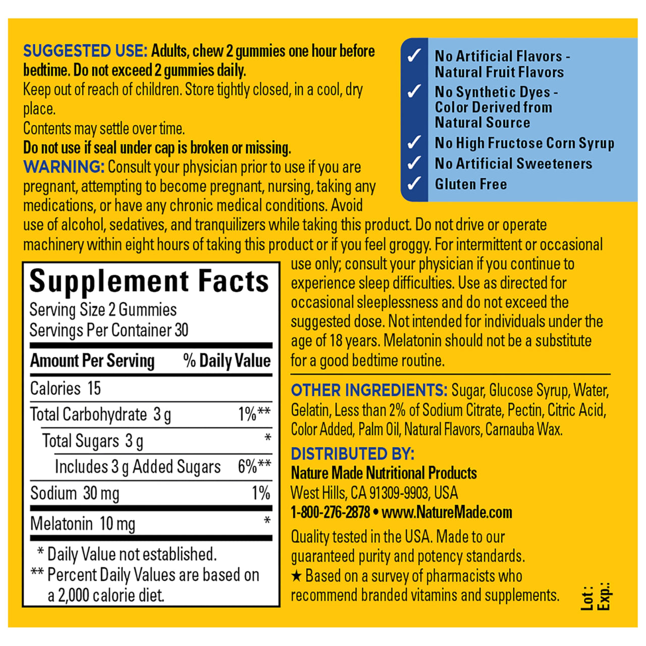 Nature Made Time Release Melatonin Gummies 10mg per Serving, Maximum Strength Dosage Sleep Aid for Adults, 100% Drug Free, 60 Gummies, 30 Day Supply