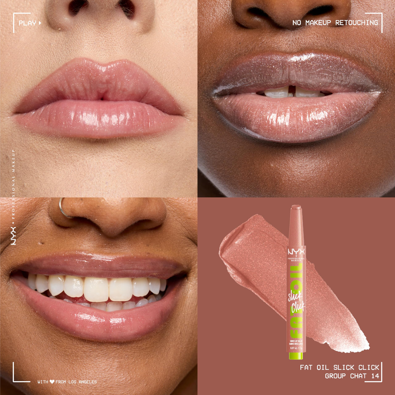 NYX PROFESSIONAL MAKEUP Fat Oil Slick Click, Lightweight, Buildable Pigmented Vegan Lip Balm - Group Chat (Nude)