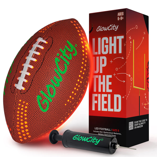 GlowCity LED PU Football with Air Pump - Size 6 - Brown