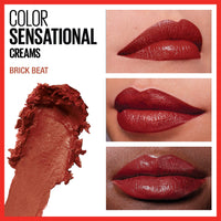 Thumbnail for Maybelline Color Sensational Lipstick, Lip Makeup, Cream Finish, Hydrating Lipstick, Nude, Pink, Red, Plum Lip Color, Brick Beat, 0.15 oz; (Packaging May Vary)
