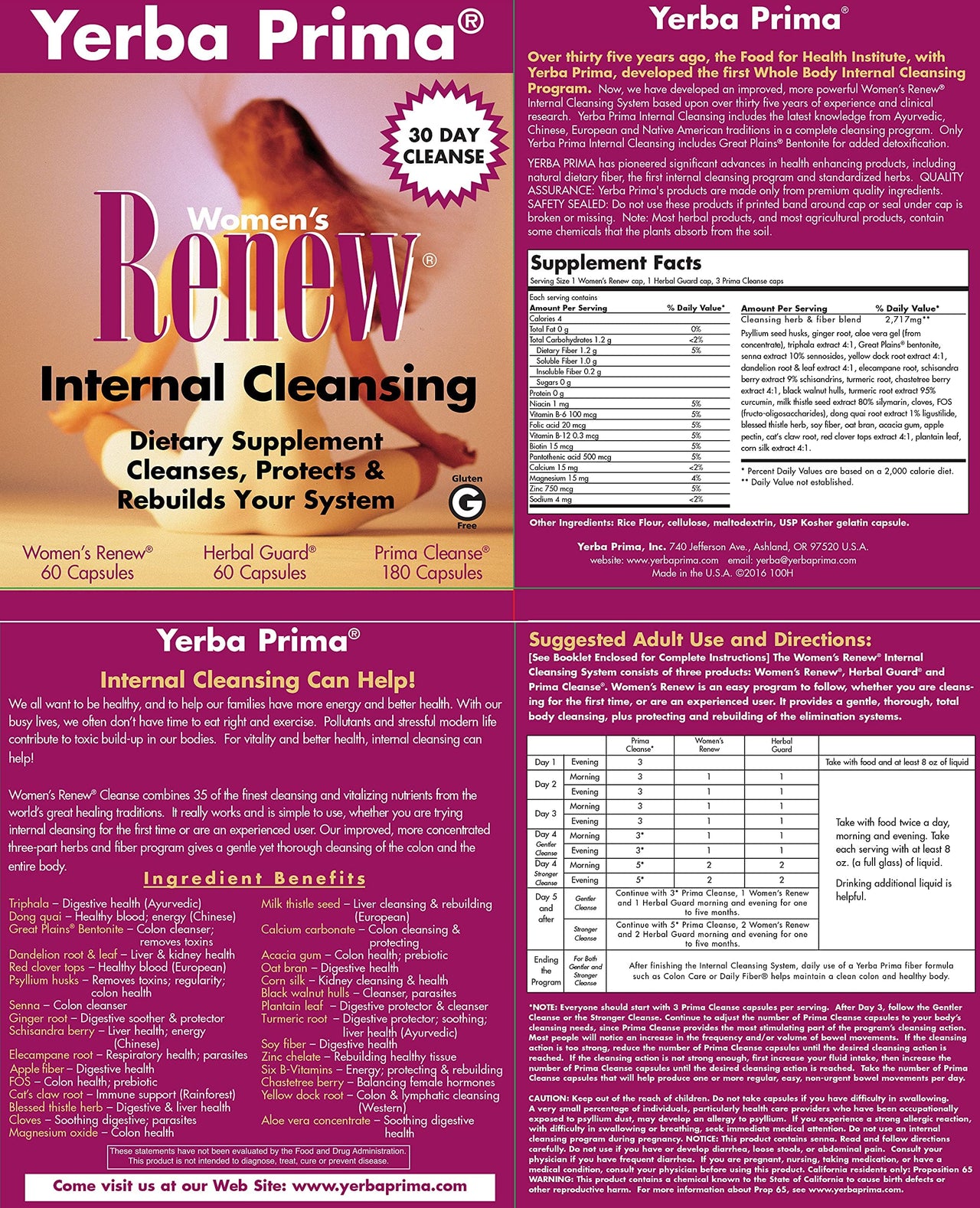 Yerba Prima Women’s Renew Internal Cleansing System - 30 Day Cleanse and Detox Kit - Female Detoxifying Herbal Support Supplements