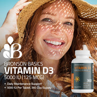 Thumbnail for Bronson Vitamin D3 5000iu (125mcg) Healthy Muscle Function and Immune Support, Non-GMO, 360 Tablets