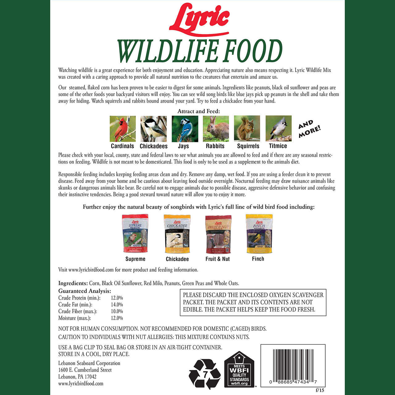 Lyric Wildlife Critter Food for Deer, Squirrels, Turkeys & Rabbits, Wild Bird Seed for Outside Feeders, 10 lb Bag