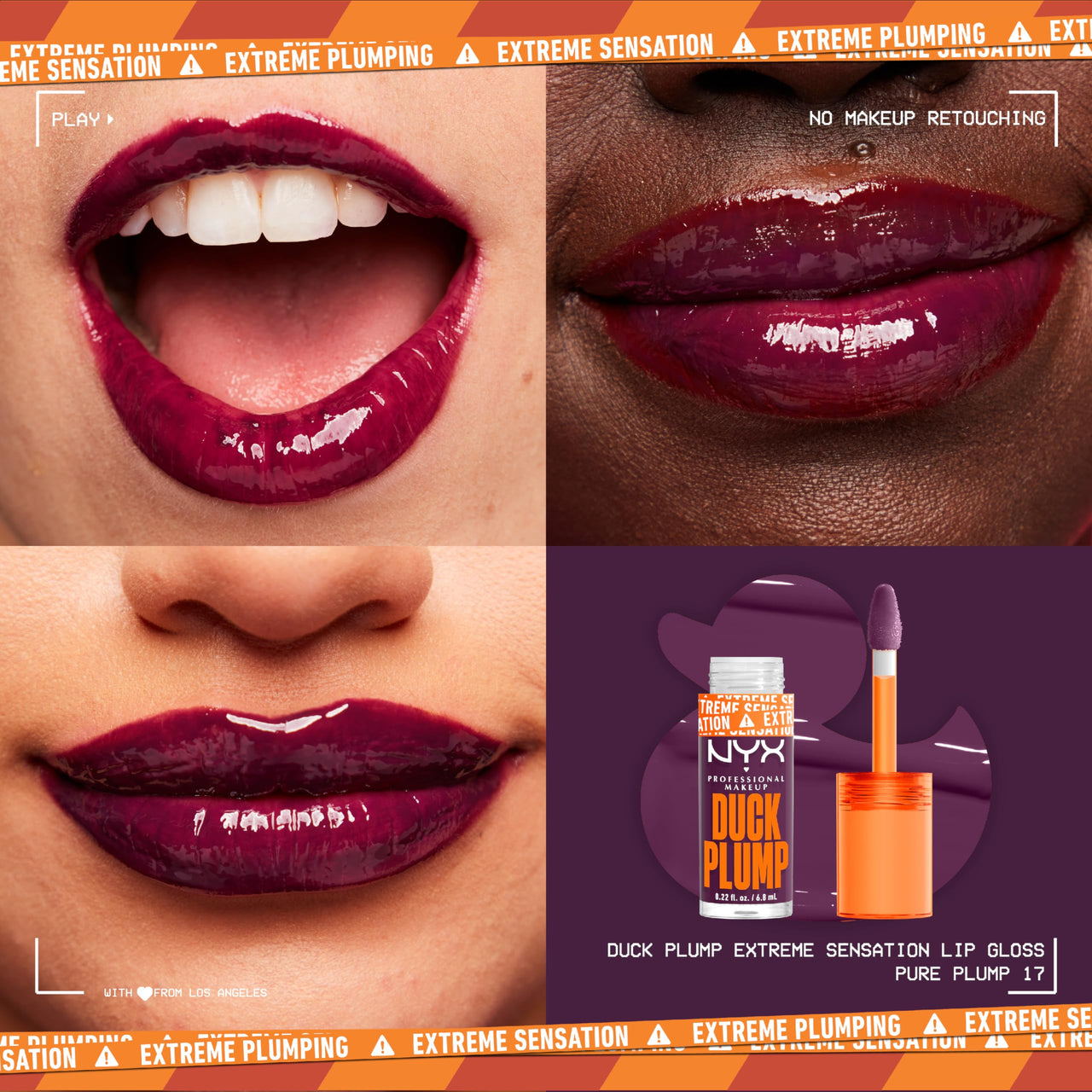 NYX PROFESSIONAL MAKEUP Duck Plump High Pigment Plumping Lip Gloss with Spicy Ginger, Vegan Lip Makeup - Pure Plump (Sangria Purple)