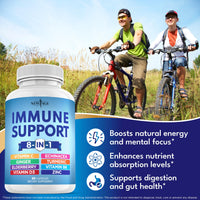 Thumbnail for NEW AGE 8 in 1 Immune Support Booster Supplement with Echinacea, Vitamin C and Zinc 50mg, Vitamin D 5000 IU, Turmeric Curcumin & Ginger, B6, Elderberry 120 Count (Pack of 2)