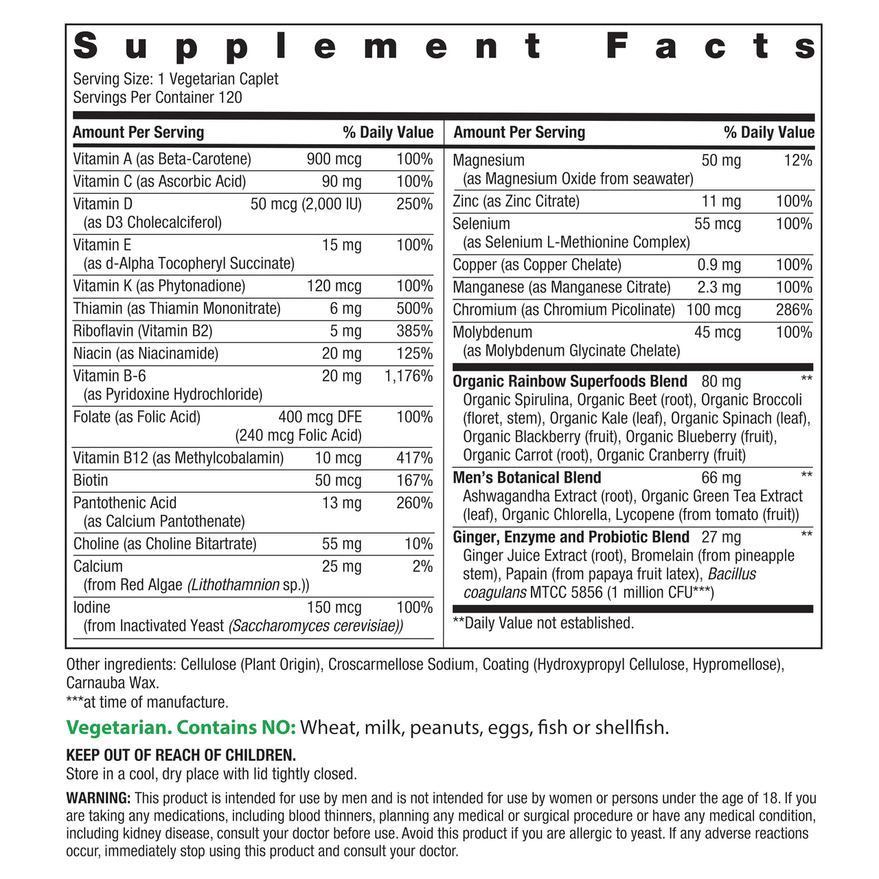 Rainbow Light Mens One Multivitamin, Men's Daily Multivitamin Provides High-Potency Immune Support, with Vitamin C, Vitamin D and Zinc, Vegetarian, 120 Count