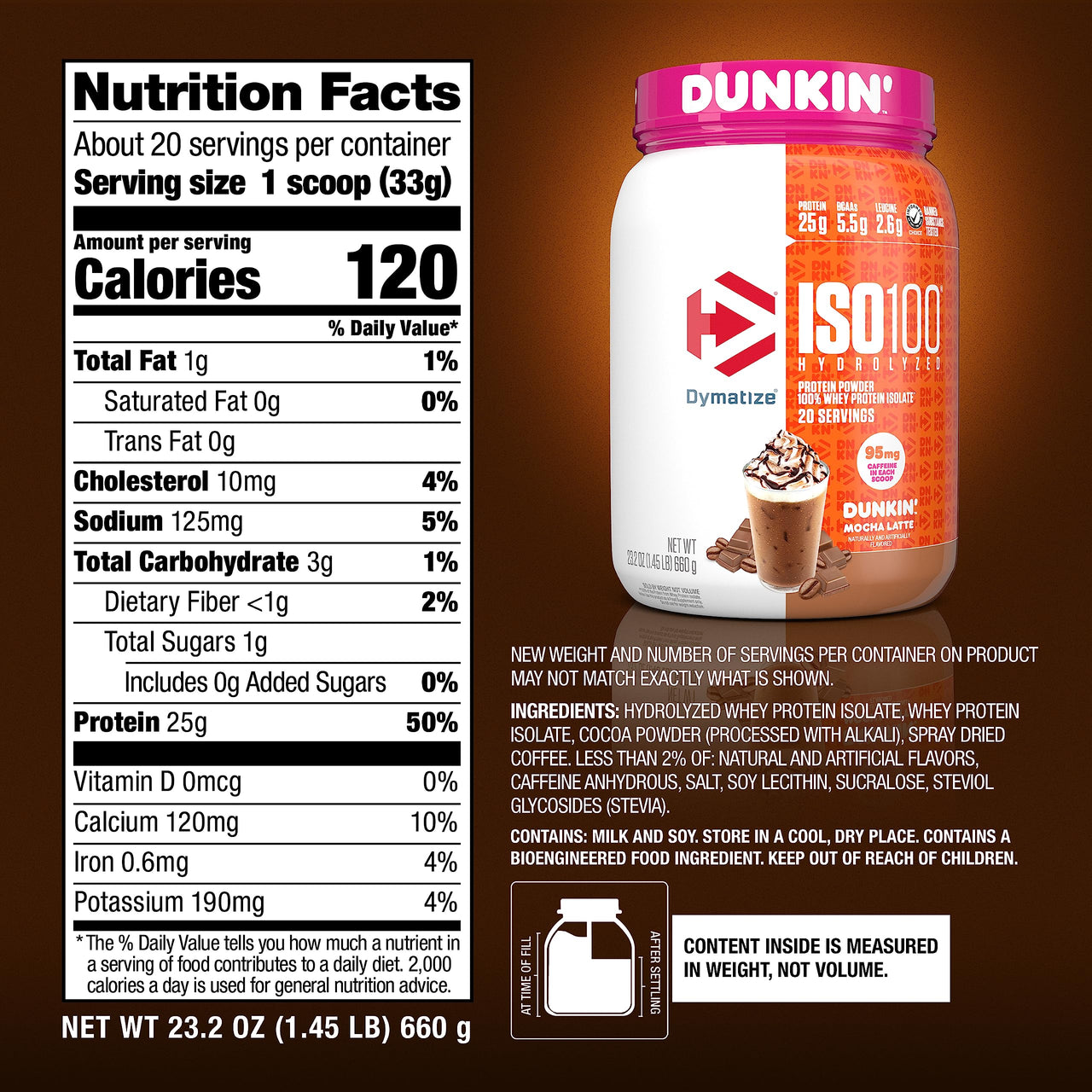 Dymatize ISO100 Protein Powder +Energy, 100% Whey Isolate, Mocha Latte