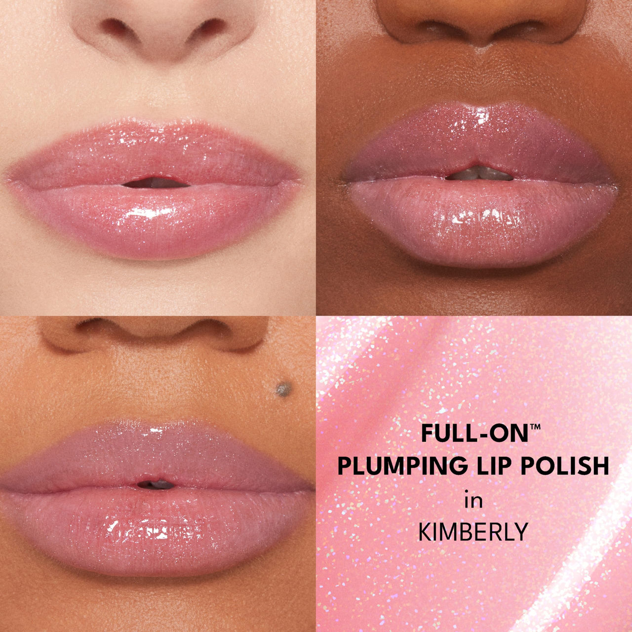 Buxom Full-On Plumping Lip Polish, Tinted Lip Plumper Gloss with Peptides & Vitamin E, High-Shine Lip Gloss that Nourishes, Vegan, AN Kimberly (Sheer Soft Pink Sparkle)