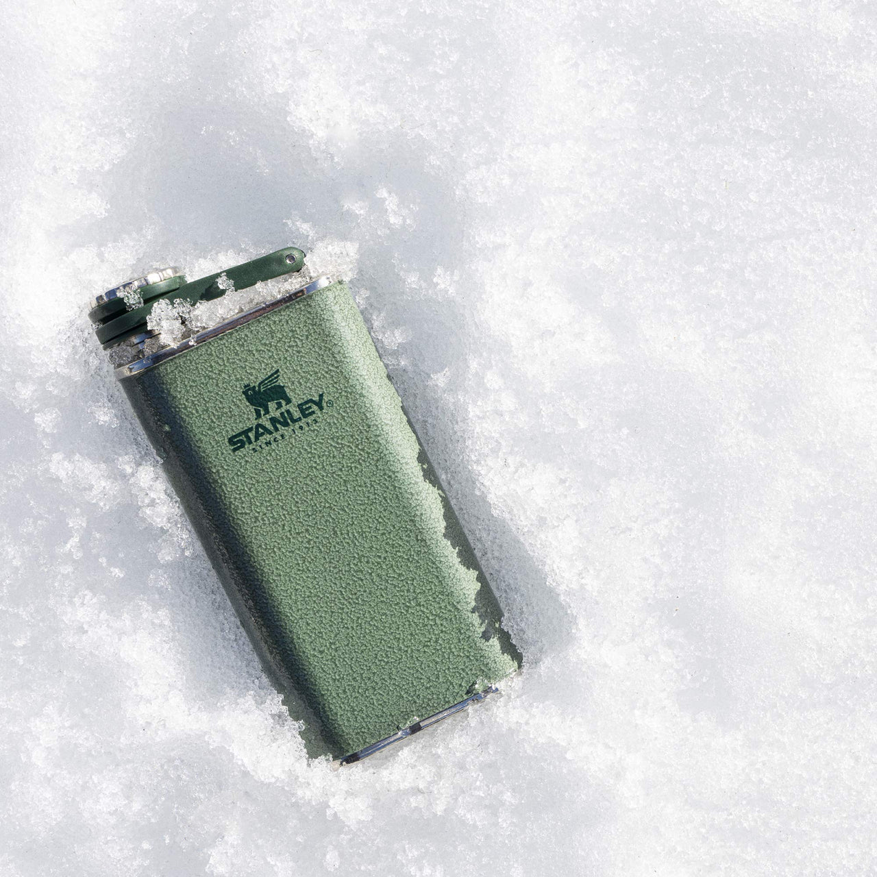 Stanley Classic Easy Fill Wide Mouth Flask 8 oz | Leakproof Hip Flask | Hinge Connected Never Lose Cap | Insulated Stainless Steel Liquor Container | BPA-Free | Hammertone Green