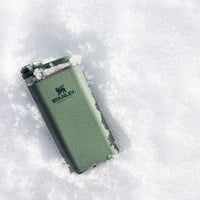 Thumbnail for Stanley Classic Easy Fill Wide Mouth Flask 8 oz | Leakproof Hip Flask | Hinge Connected Never Lose Cap | Insulated Stainless Steel Liquor Container | BPA-Free | Hammertone Green