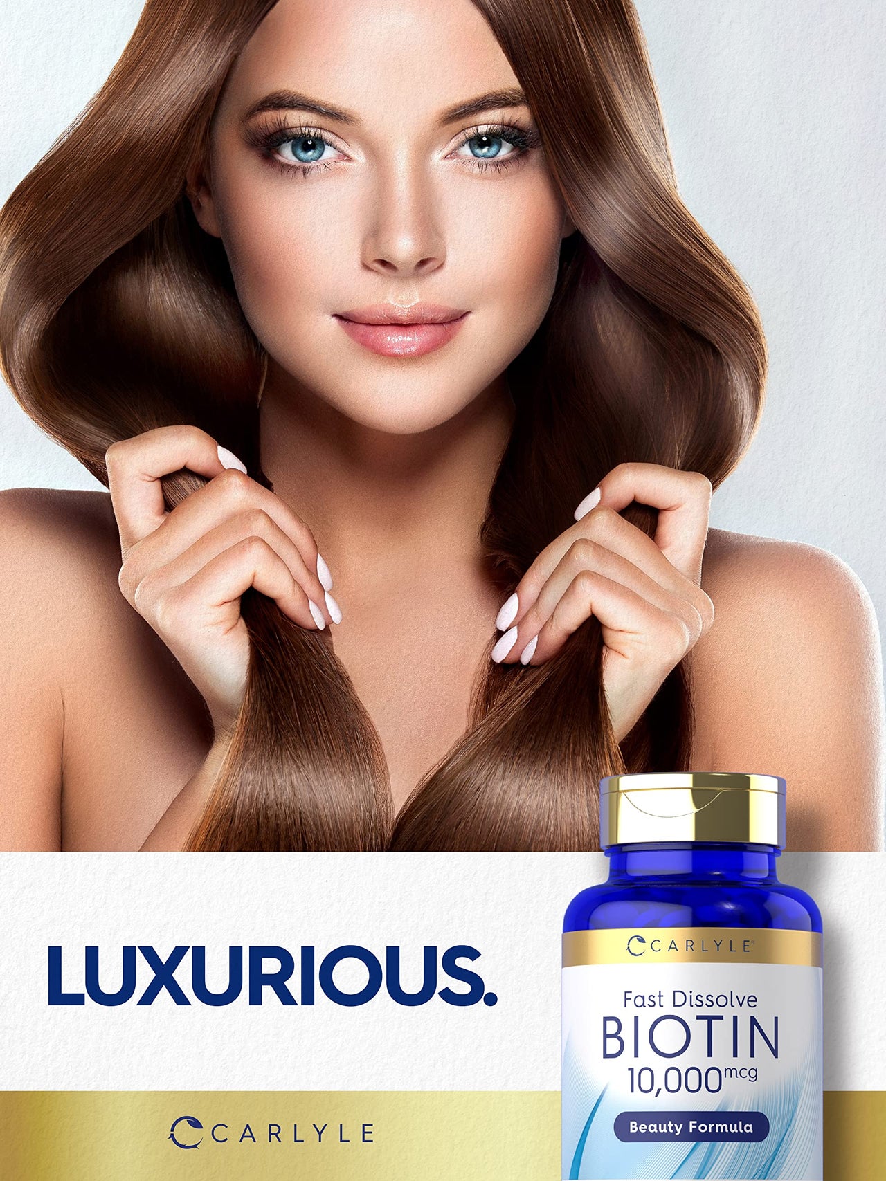 Carlyle Biotin 10000mcg | 250 Fast Dissolve Tablets | Max Strength for Hair, Skin, and Nails | Vegetarian, Non-GMO, Gluten Free Supplement
