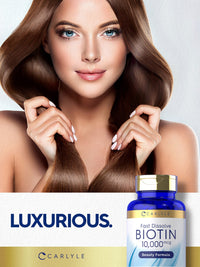 Thumbnail for Carlyle Biotin 10000mcg | 250 Fast Dissolve Tablets | Max Strength for Hair, Skin, and Nails | Vegetarian, Non-GMO, Gluten Free Supplement