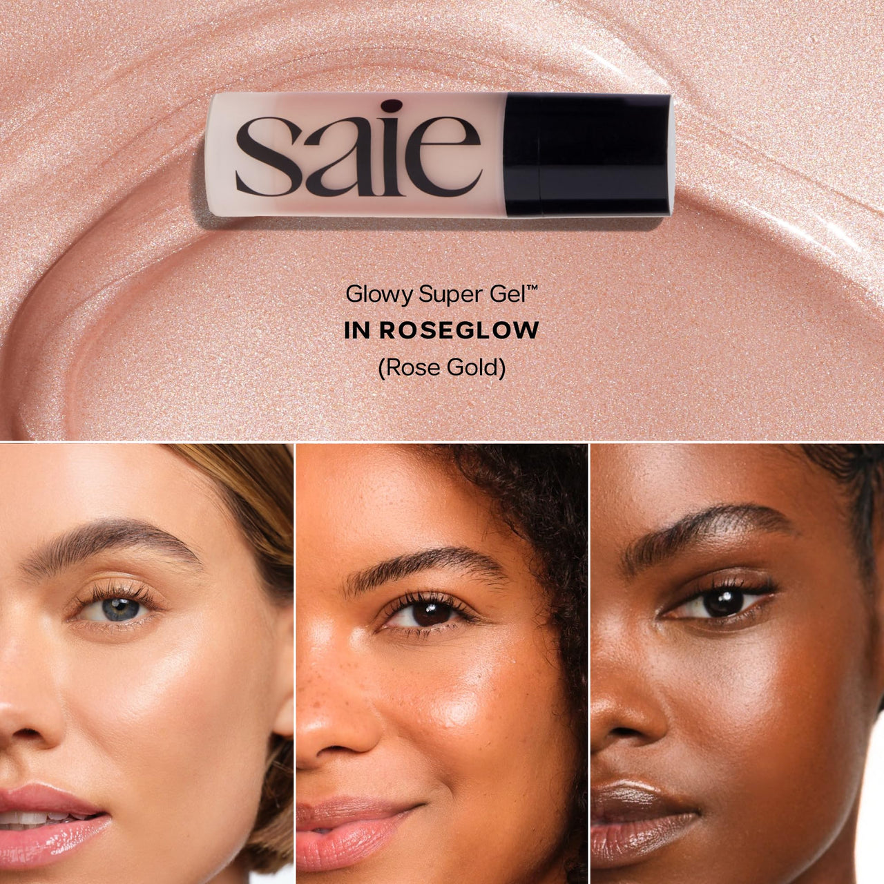 Saie SaieGlow Starter Makeup Kit - Glowy Super Gel, Dew Blush, and Glossybounce Lip Gloss - Essential Makeup Set in a Mini Reusable Jelly Travel Bag (3 Count)