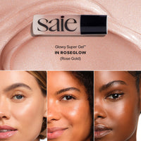 Thumbnail for Saie SaieGlow Starter Makeup Kit - Glowy Super Gel, Dew Blush, and Glossybounce Lip Gloss - Essential Makeup Set in a Mini Reusable Jelly Travel Bag (3 Count)