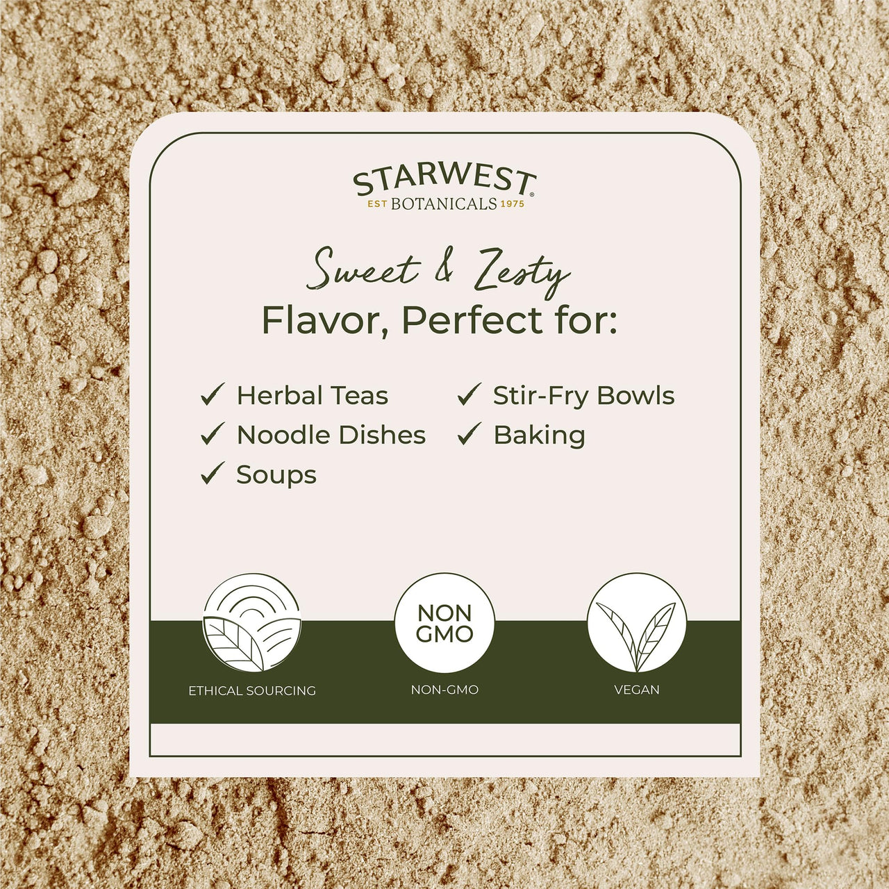 Starwest Botanicals Organic Ginger Root Powder - Ground Ginger Herb for Tea, Baking, & Cooking, Natural Herbal Spice, Certified Kosher, Non-GMO - Bulk 1 lb Bag
