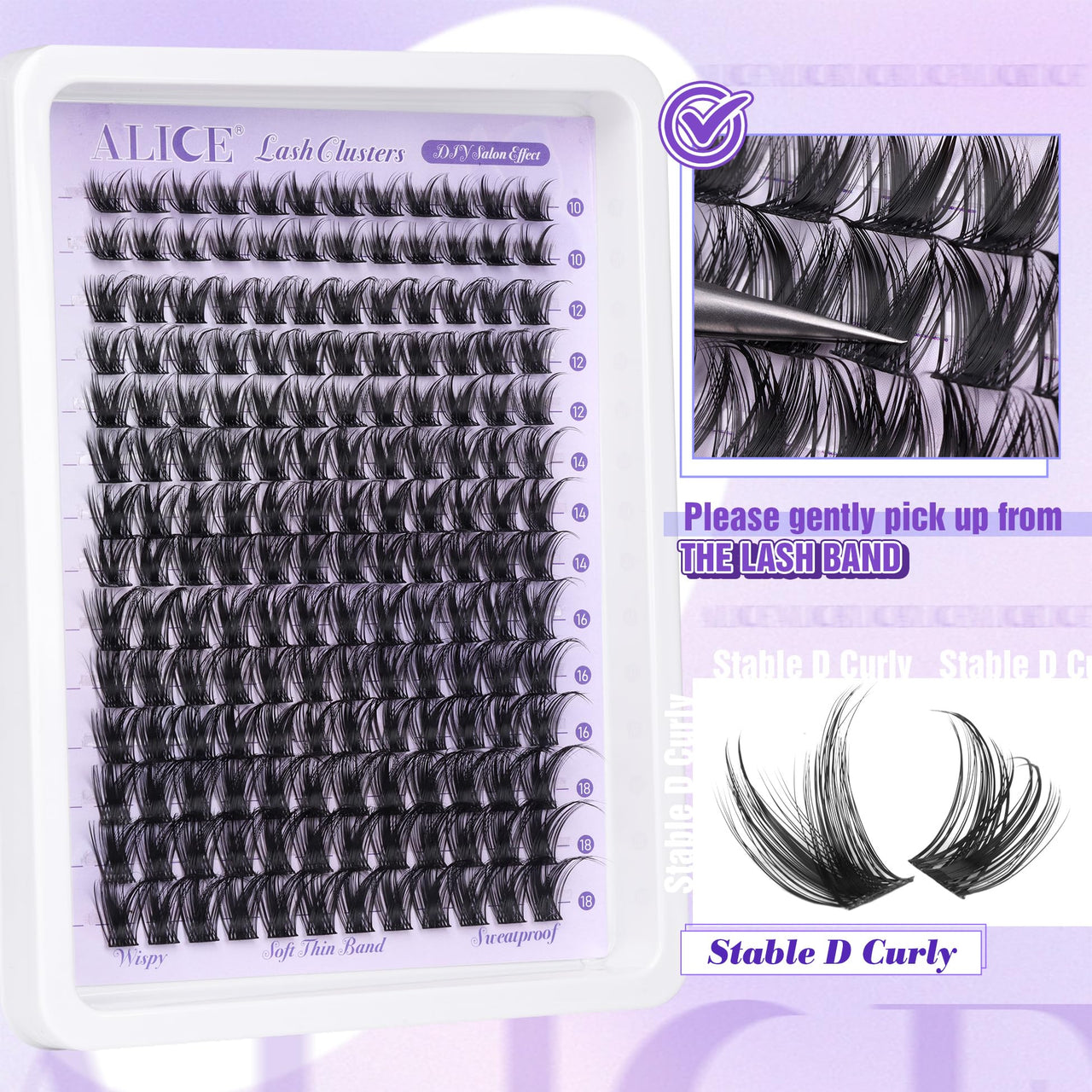 ALICE Lash Clusters Wispy Eyelash Clusters 10-18mm 168pcs Cluster Eyelash Extensions Natural Volume Lash Extensions DIY Individual Lashes Clusters with Soft Thin Band