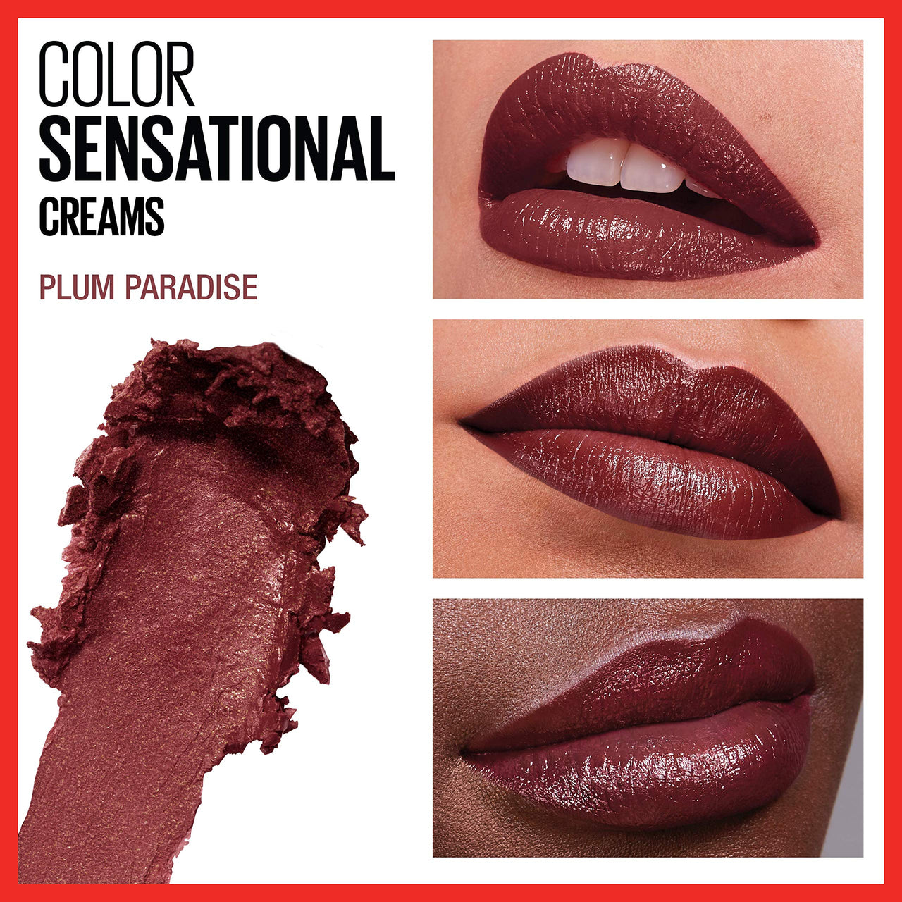 Maybelline Color Sensational Lipstick, Lip Makeup, Cream Finish, Hydrating Lipstick, Plum Paradise, Wine Plum ,1 Count