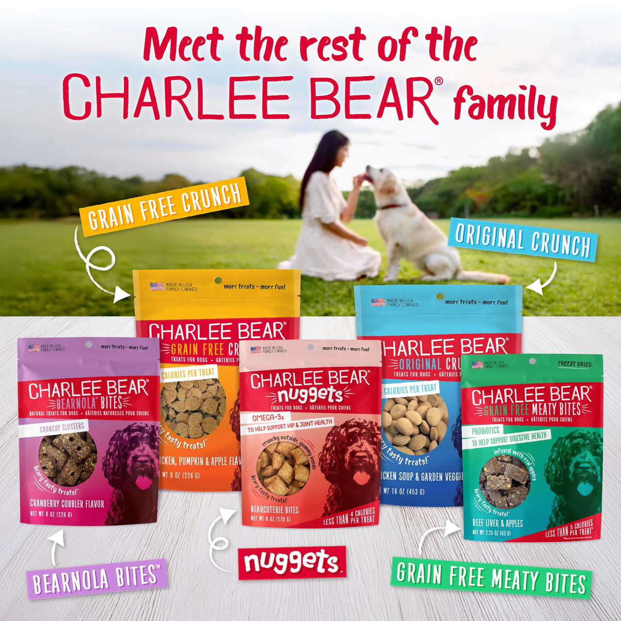 Charlee Bear Crunch Grain Free Dog Treats, Peanut Butter and Banana, 8 Ounce Resealable Bag, Low Calorie Training Treats for Dogs, Limited Ingredient, Healthy, Crunchy Dog Snacks, Made in USA