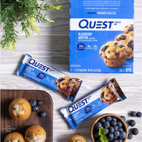 Thumbnail for Quest Nutrition Blueberry Muffin Protein Bars, 20g Protein, 2g Sugar, 5g Net Carb, Gluten Free, Keto Friendly, 12 Count