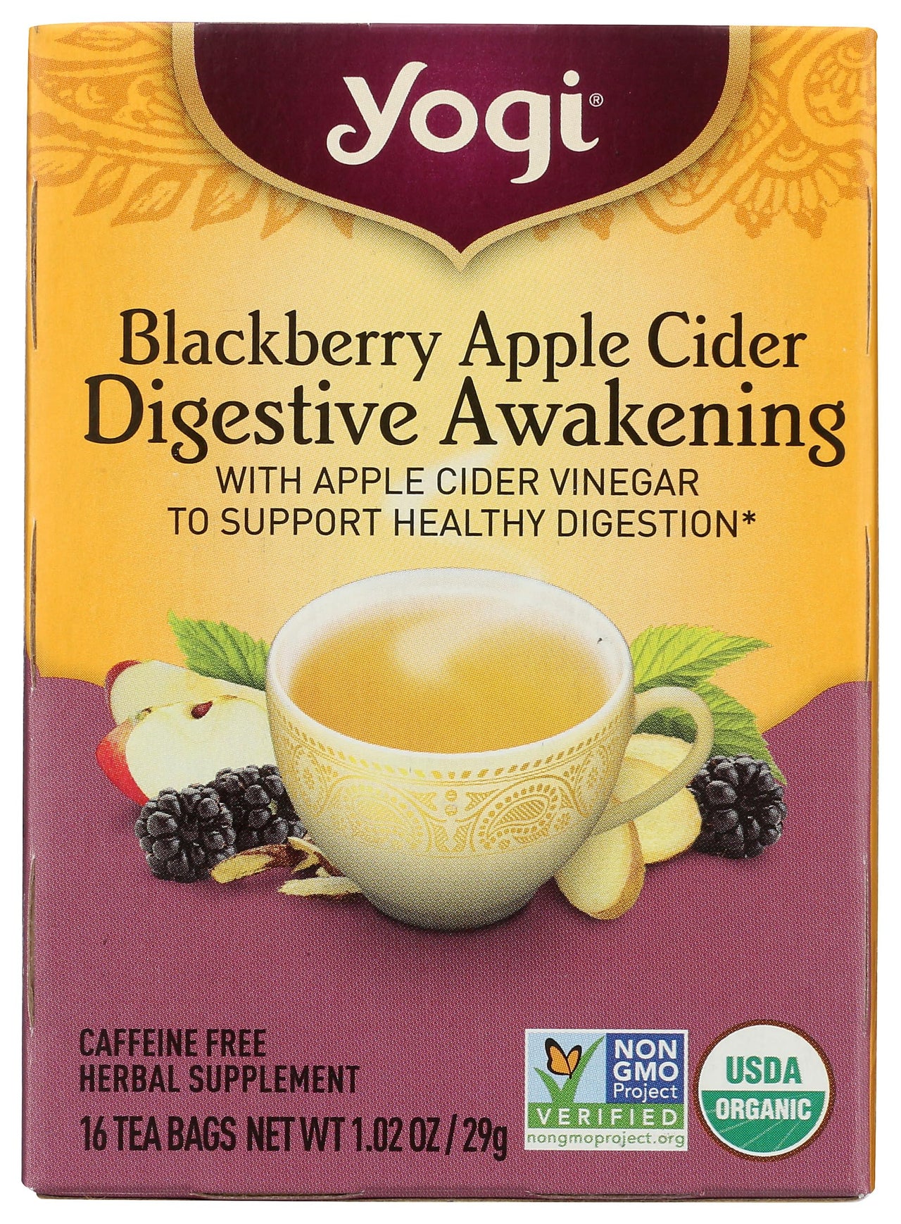 Yogi Tea Organic Blackberry Apple Awakening Digestive Cider, 16 CT