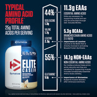 Thumbnail for Dymatize Elite Casein Protein Powder, Vanilla, 100% Micellar Casein, 25g Protein, 5.4g BCAAs, 2.3g Leucine, Slow Absorbing for Overnight Muscle Recovery, 4 lb (55 Servings)