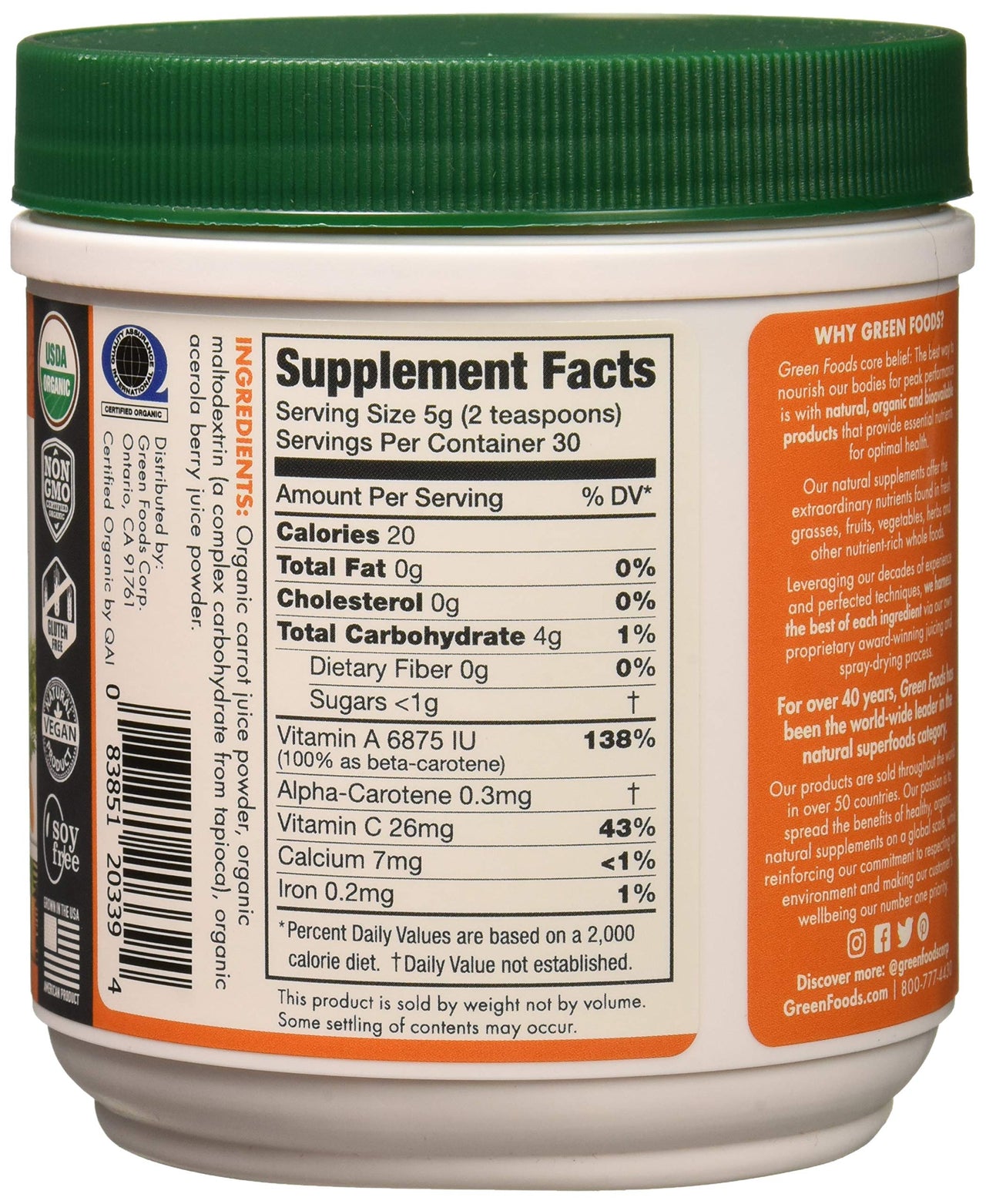 GREEN FOODS Organic Carrot Essence, 6.8 OZ