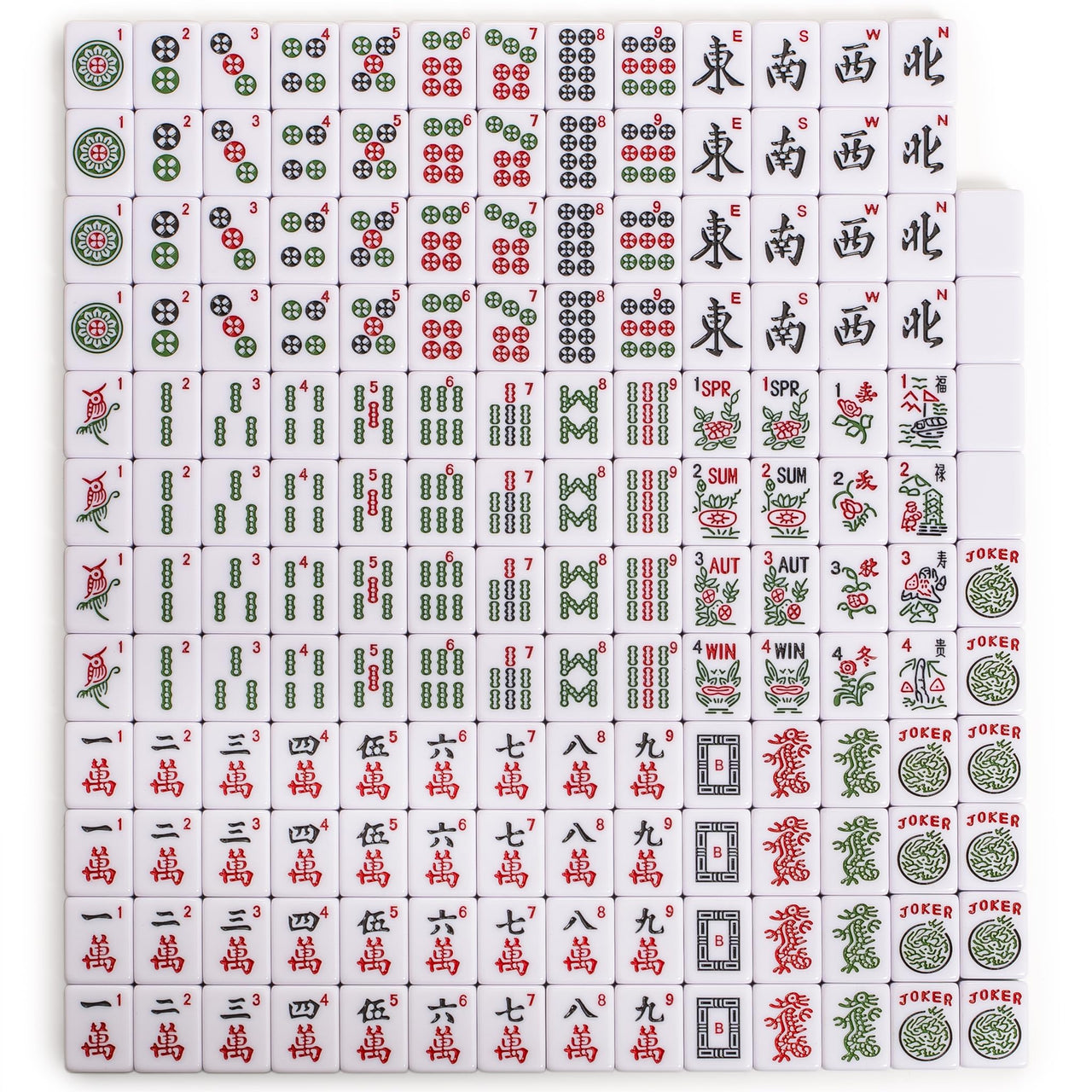 Yellow Mountain Imports American Mahjong Set, “Jade Horizon” – 166 Tiles with Wooden Racks & Pushers, Wright Patterson Scoring Coins, Dice, Wind Indicator, and Soft Beige Case