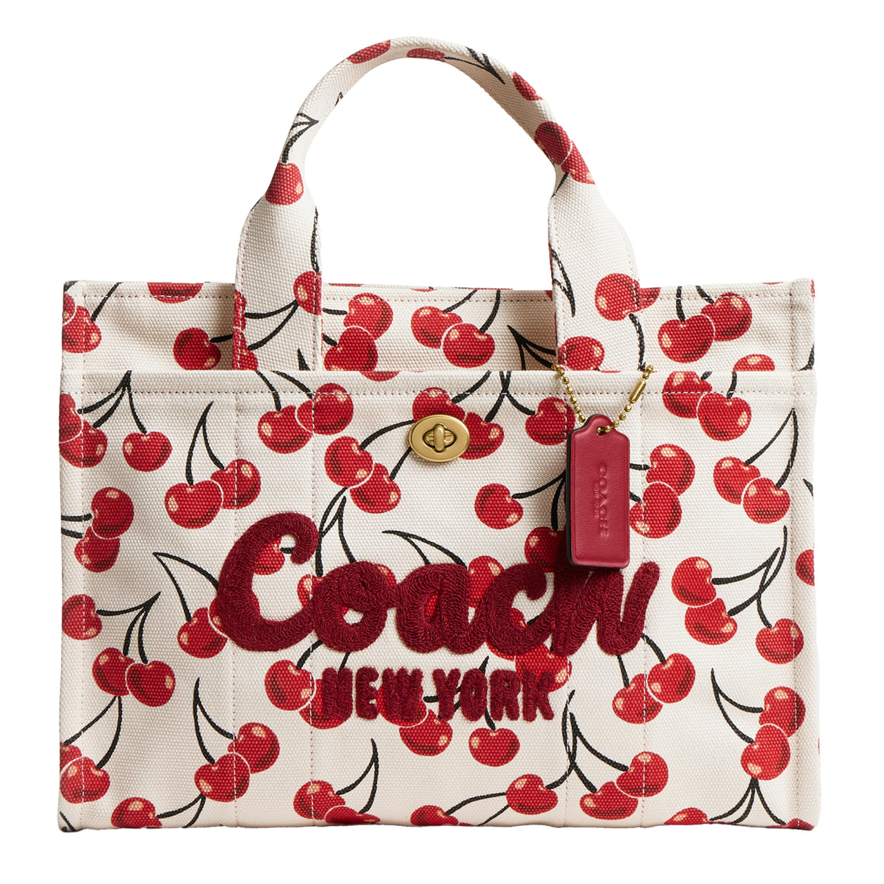 COACH Womens Cargo Tote Bag with Cherry Print, Chalk Multi, OS