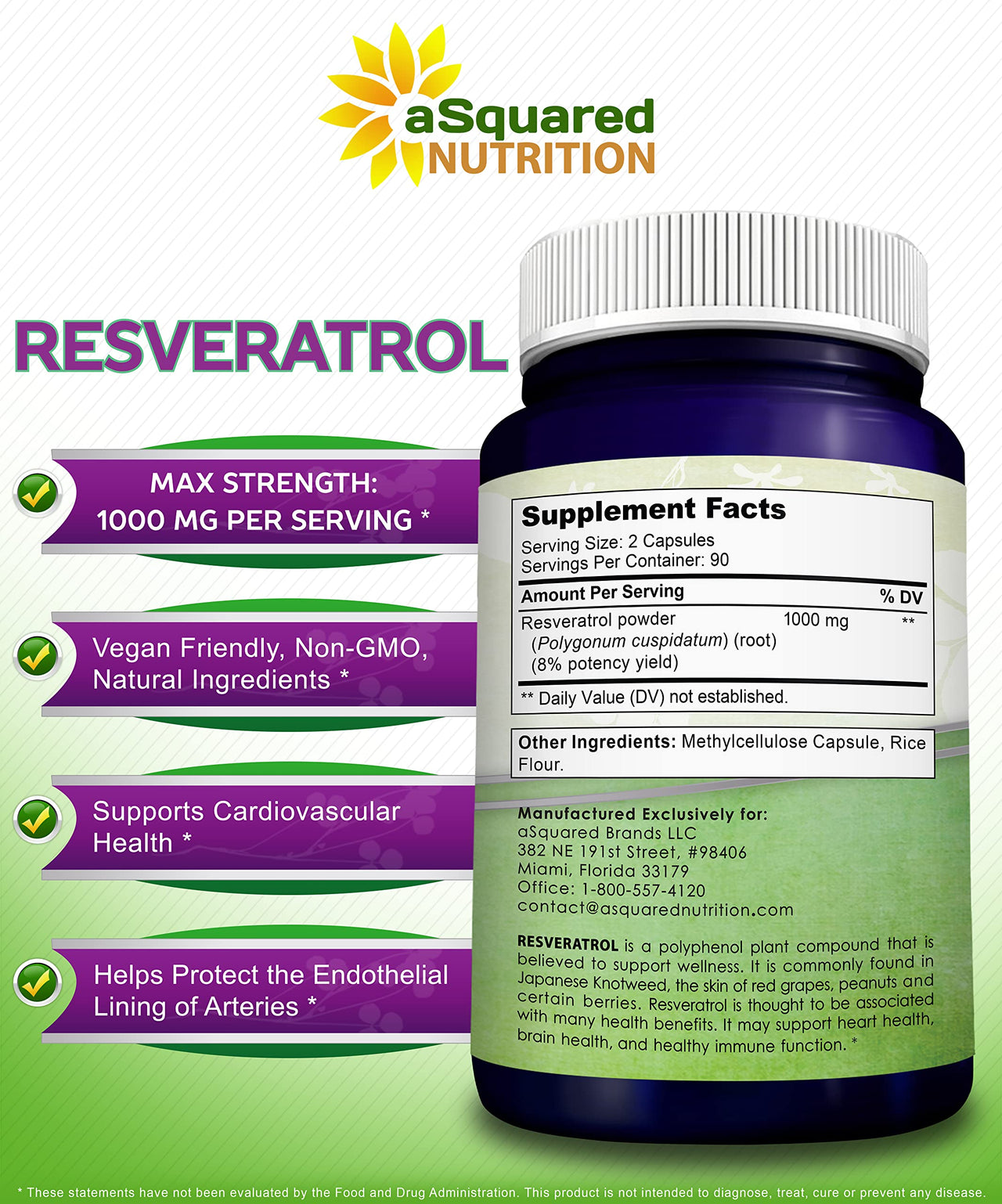 100% Natural Resveratrol - 1000mg Per Serving Max Strength (180 Capsules) Antioxidant Supplement, Trans-Resveratrol Pills for Heart Health & Pure, Polyphenols