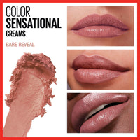 Thumbnail for Maybelline Color Sensational Lipstick, Lip Makeup, Cream Finish, Hydrating Lipstick, Nude, Pink, Red, Plum Lip Color, Bare Reveal, 0.15 oz; (Packaging May Vary)