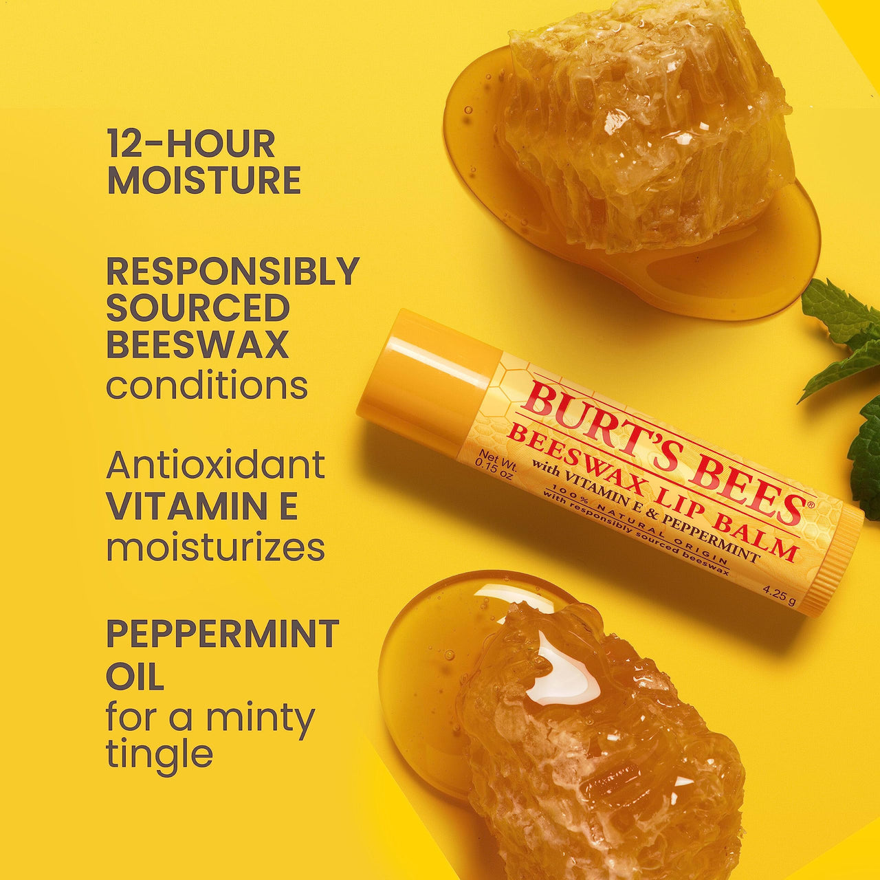 Burt's Bees Lip Balm - Original Beeswax, Lip Moisturizer With Responsibly Sourced Beeswax, Tint-Free, Natural Origin Conditioning Treatment, 4 Tubes, 0.15 oz.