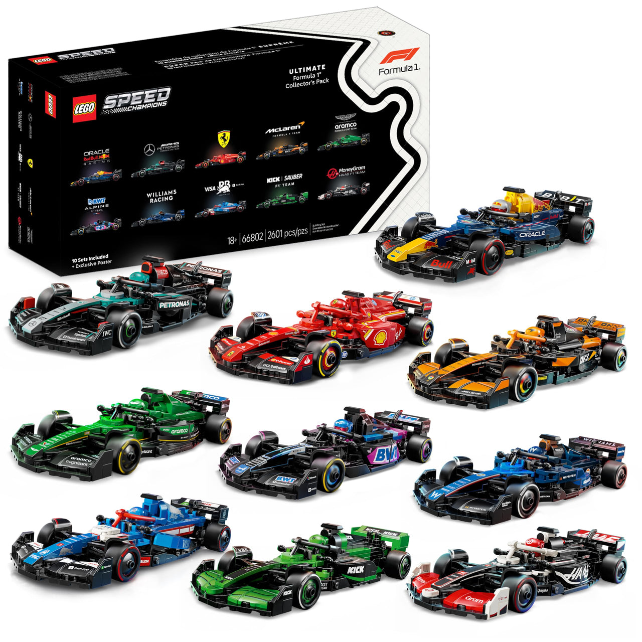 LEGO Speed Champions Ultimate Formula 1 Collector's Pack - Contains 10 Sets in 1 - Includes Exclusive Poster - Collectible F1 Model Car Kit - Gift for Race Car Fans - 66802