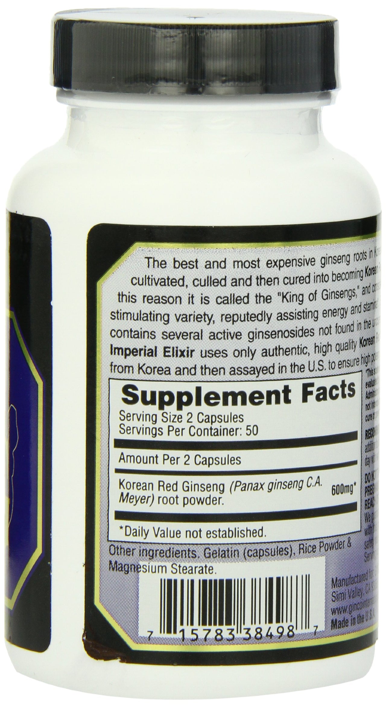 Imperial Elixir, Korean Red Ginseng, 600 mg, 100 Capsules