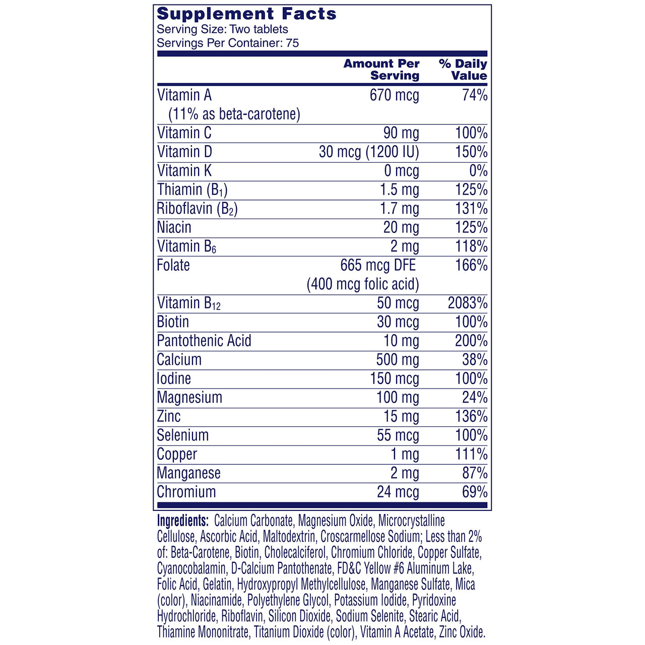 ONE A DAY Proactive 65+, Mens & Womens Multivitamin, Supplement with Vitamin A, Vitamin C, Vitamin D, and Zinc for Immune Health Support*, Calcium, Folic Acid & More, Tablet 150 Count (Pack of 2)