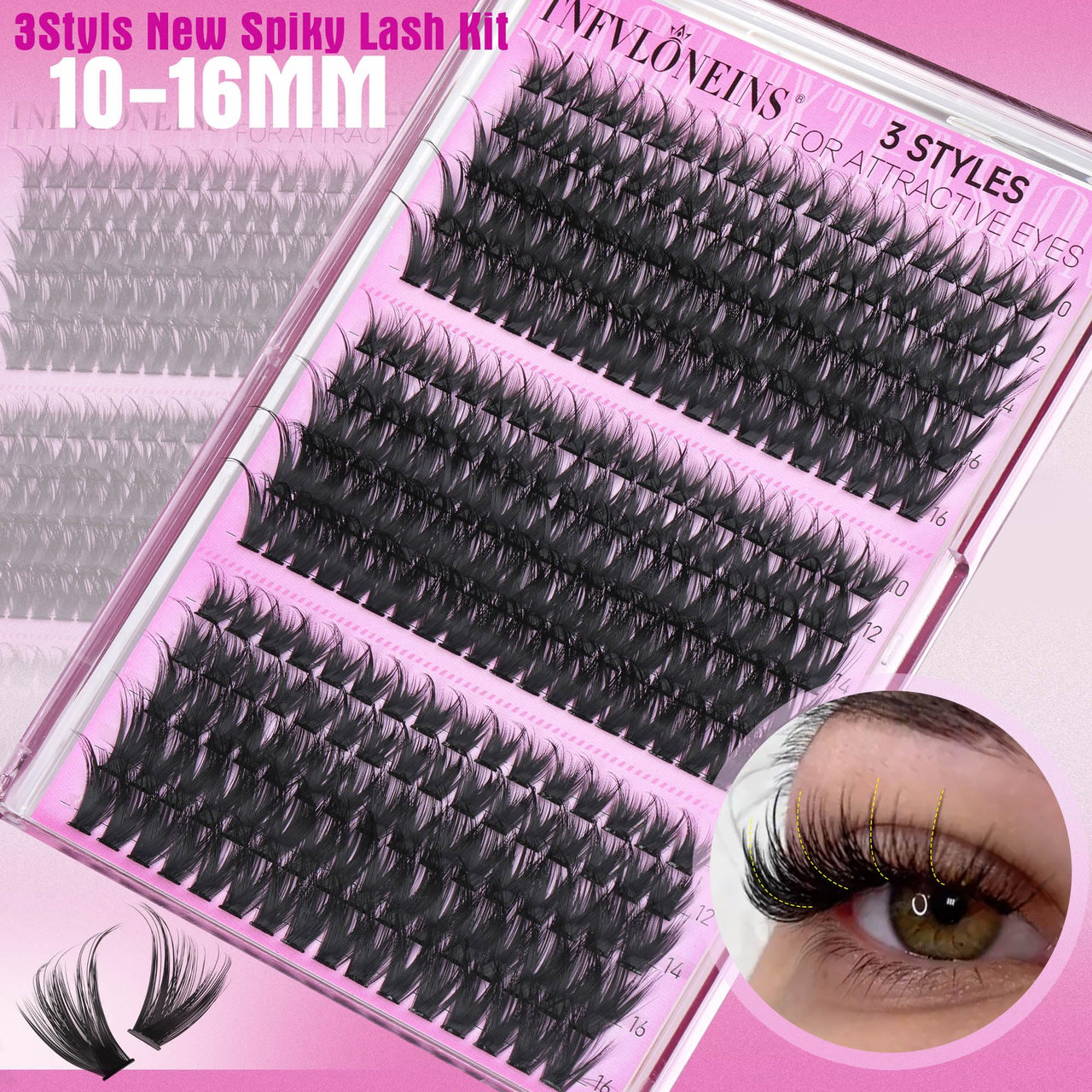 TNFVLONEINS Lash Clusters Wispy Eyelash Clusters Spiky Individual Lashes Clusters D Volume Cluster Eyelash Extensions DIY Cluster Extension Thick Eyelash Cluster (10-16MM,3 Styles)