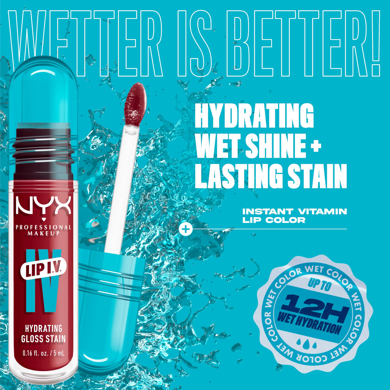 NYX PROFESSIONAL MAKEUP Lip IV Hydrating Glossy Lip Stain with 12HR Hydration - Blush Rush (Pink)