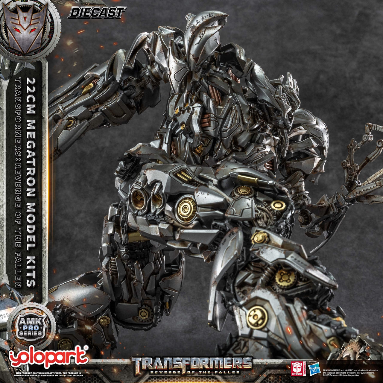 YOLOPARK Megatron Transformers Toys Revenge of the Fallen Action Figure - Diecast Version,AMK PRO Series 8.66 Inch Highly Articulated Transformers Model Kit for Ages 15 and Up,No Converting