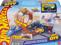 Thumbnail for Hot Wheels Toy Car Track Set, Super Police Station Playset with 1:64 Scale Die-Cast Vehicle, Adjustable Loop for Multiple Ways to Race & Stunt