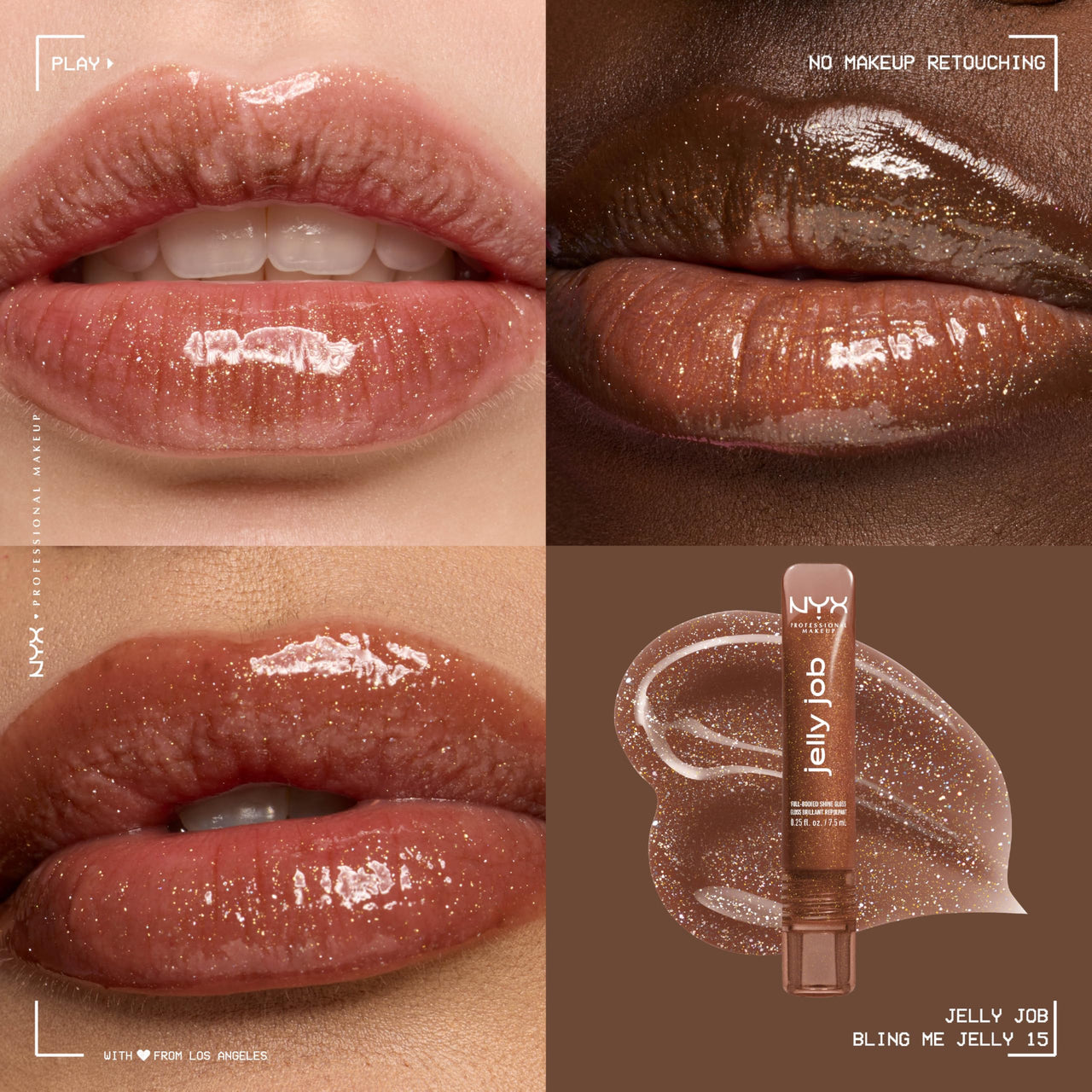 NYX PROFESSIONAL MAKEUP Jelly Job Lip Gloss, Lip Tint Gloss with Full-Bodied, Smoothing, and Hyper-Glossy Shine - Bring Me Jelly (Bronze Shimmer)