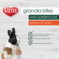 Thumbnail for Kaytee Granola Bites with Superfoods Spinach and Carrot for Rats, Mice, Hamsters, Gerbils, Rabbits, Guinea Pigs and Chinchillas, 4.5oz