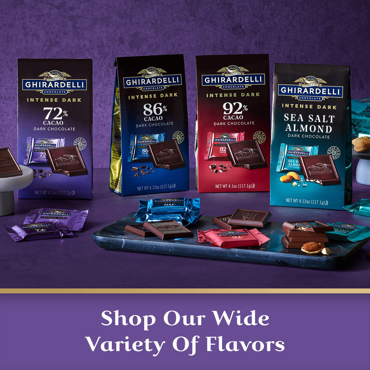 GHIRARDELLI INTENSE DARK 72% Cacao Chocolate Bars, 3.5 oz Bar (Pack of 12) – Premium Dark Chocolate with Mocha & Berry Notes