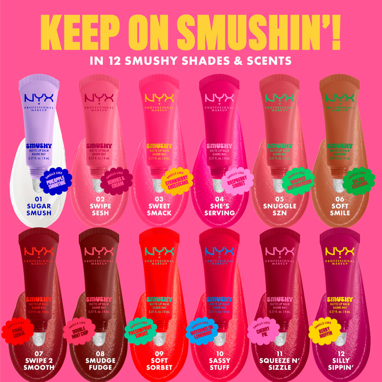 NYX PROFESSIONAL MAKEUP Smushy Matte Lip Balm, Tinted Lip Moisturizer with Soft, Matte Finish - Soft Sorbet (Orange)
